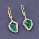 6.40 Carat Genuine Colombian Emerald and White Diamond 14K Yellow Gold Earrings-2