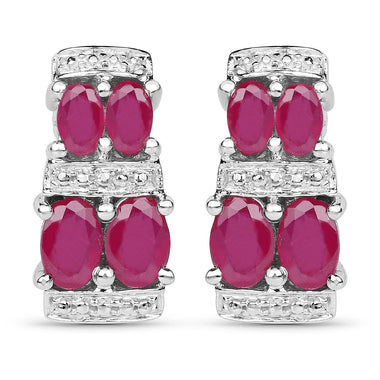 3.20 Carat Glass Filled Ruby .925 Sterling Silver Earrings