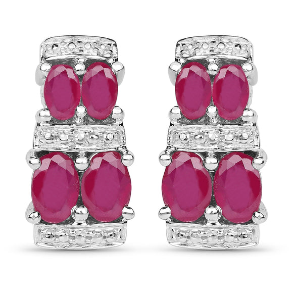3.20 Carat Glass Filled Ruby .925 Sterling Silver Earrings