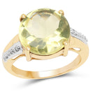 14K Yellow Gold Plated 9.26 Carat Genuine Lemon Topaz Buff Top and White Diamond Brass Ring-1