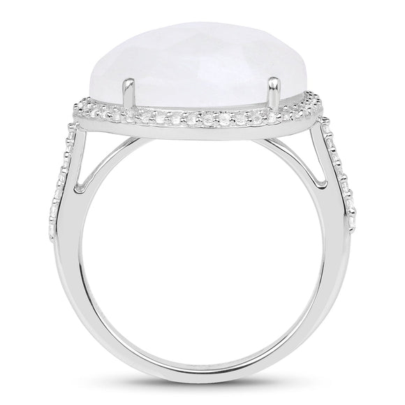 7.33 Carat Genuine White Rainbow Moonstone And White Topaz .925 Sterling Silver Ring