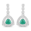 1.39 Carat Genuine Zambian Emerald and White Diamond 14K White Gold Earrings-1