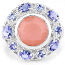 4.50 Carat Genuine Peach Moonstone and Tanzanite .925 Sterling Silver Ring-3