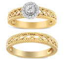 14K Yellow Gold Plated .925 Sterling Silver 1/5 Cttw Diamond Halo Engagement Ring and Wedding Band Set (I-J Color, I3 Clarity) - Size 7-1