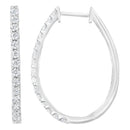 14K White Gold 2.0 Cttw Round Brilliant Cut Diamond Oblong Hinged Leverback Hoop Earrings (I-J Color, I1-I2 Clarity)-2