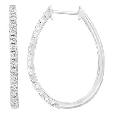 14K White Gold 2.0 Cttw Round Brilliant Cut Diamond Oblong Hinged Leverback Hoop Earrings (I-J Color, I1-I2 Clarity) - 0