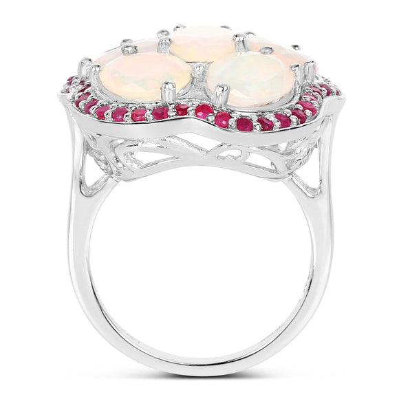 4.66 Carat Genuine Ethiopian Opal and Ruby .925 Sterling Silver Ring