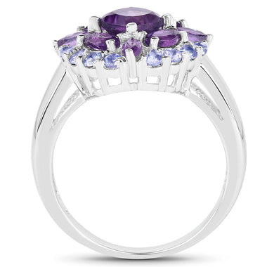 2.19 Carat Genuine Amethyst and Tanzanite .925 Sterling Silver Ring - 0