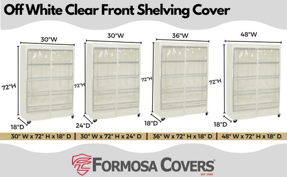 Storage Shelving Unit Cover, fits racks 48"W x 18"D x 72"H one side see through panel in Off White