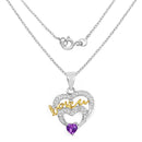 Two Tone Plated 0.44 Carat Genuine Amethyst and White Topaz .925 Sterling Silver Pendant-2