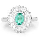 2.16 Carat Genuine Zambian Emerald and White Topaz .925 Sterling Silver Ring-3