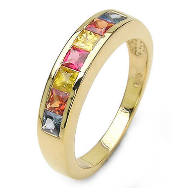 14K Yellow Gold Plated 1.26 Carat Genuine Multi Sapphire .925 Sterling Silver Ring - 0