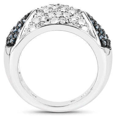 0.94 Carat Genuine Blue Diamond and White Diamond .925 Sterling Silver Ring - 0