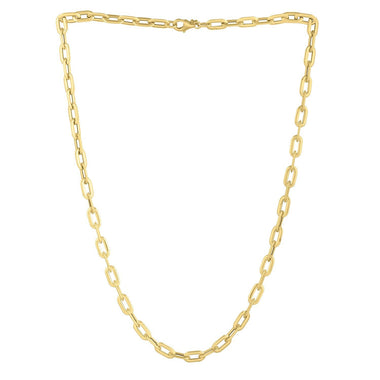 14k Yellow Gold Oval Domed Paperclip Chain Necklace (5.30 mm) - 0