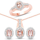 1.98 Carat Genuine Morganite and White Topaz .925 Sterling Silver 3 Piece Jewelry Set (Ring, Earrings, and Pendant w/ Chain)-1