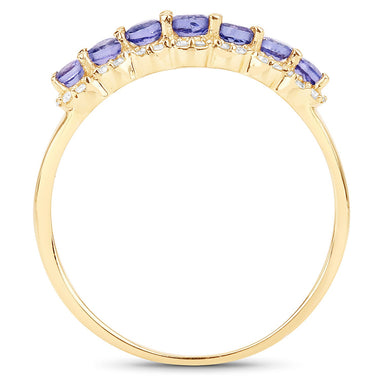 0.51 Carat Genuine Tanzanite and White Diamond 14K Yellow Gold Ring - 0