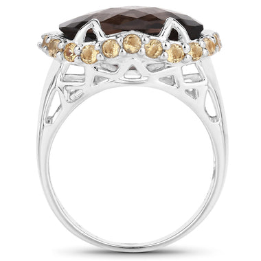 Two Tone Plated 9.58 Carat Genuine Smoky Quartz & Citrine .925 Sterling Silver Ring - 0