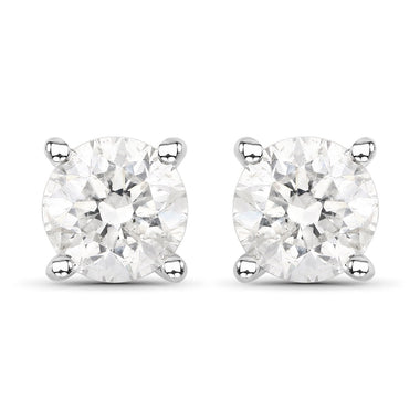 0.80 Carat Genuine White Diamond 14K White Gold Earrings