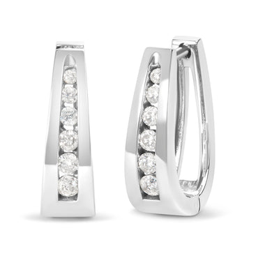 14K White Gold 1/4 Cttw Channel-Set Brilliant Round-Cut Diamond Hoop Earrings (H-I Color, I1-I2 Clarity) - 0