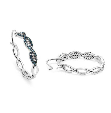 0.52 Carat Genuine Blue Diamond & White Diamond .925 Sterling Silver Earrings - 0