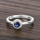 0.52 Carat Genuine Blue Sapphire and White Diamond 14K White Gold Ring-2