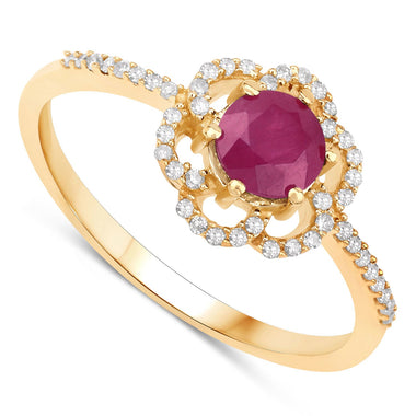 0.68 Carat Genuine Ruby and White Diamond 14K Yellow Gold Ring - 0