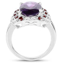 6.40 Carat Genuine Amethyst and Garnet .925 Sterling Silver Ring-2