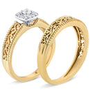 14K Yellow Gold Plated .925 Sterling Silver 1/5 Cttw Diamond Halo and Milgrain Finish Engagement Ring Bridal Set (I-J Color I3 Clarity) - Size 7-3