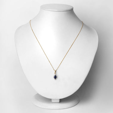 0.92 Carat Genuine Blue Sapphire and White Diamond 14K Yellow Gold Pendant - 0