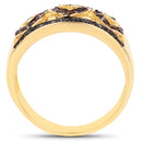14K Yellow Gold Plated 0.32 Carat Genuine Black Diamond and Red Diamond .925 Sterling Silver Ring-2