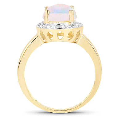0.95 Carat Genuine Ethiopian Opal and White Topaz .925 Sterling Silver Ring - 0