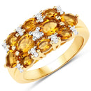 14K Yellow Gold Plated 2.48 Carat Genuine Citrine & White Topaz .925 Sterling Silver Ring-1