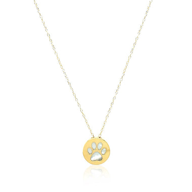 14k Yellow Gold Necklace with Dog Paw Print Symbol in Mother of Pearl - 0