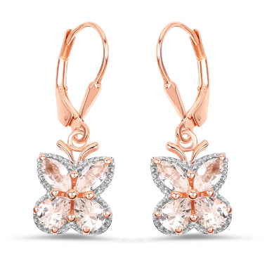 18K Rose Gold Plated 1.88 Carat Genuine Morganite .925 Sterling Silver Earrings - 0