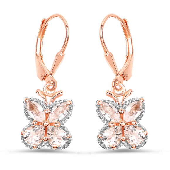 18K Rose Gold Plated 1.88 Carat Genuine Morganite .925 Sterling Silver Earrings