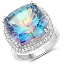 13.33 Carat Genuine Blue Rainbow Quartz and White Topaz .925 Sterling Silver Ring-1