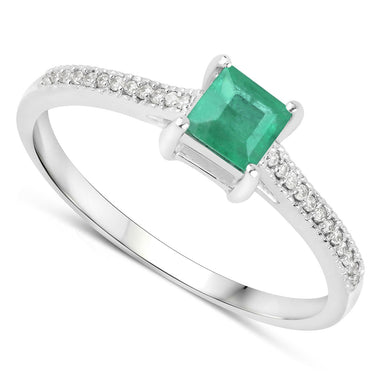 0.67 Carat Genuine Zambian Emerald and White Diamond 14K White Gold Ring - 0