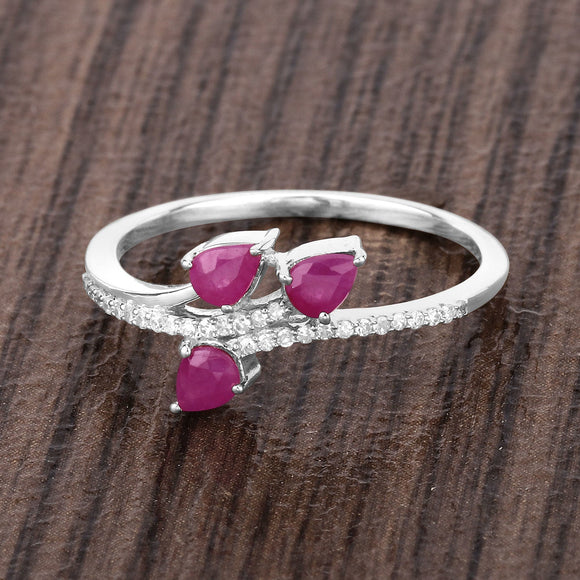 0.68 Carat Genuine Ruby and White Diamond 14K White Gold Ring
