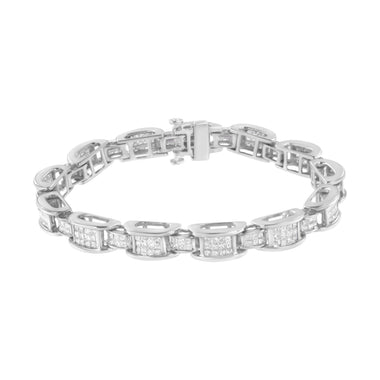14K White Gold 5.0 Cttw Princess Cut Diamond Invisible Set Alternating Size D Shaped Links Tennis Bracelet (H-I Color, SI2-I1 Clarity) - 7â€ - 0
