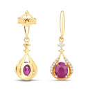 0.70 Carat Genuine Ruby and White Diamond 14K Yellow Gold Earrings-3