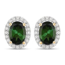 1.92 Carat Genuine Green Tourmaline and White Diamond 14K Yellow Gold Earrings-1