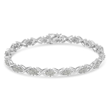 .925 Sterling Silver 1-1/2 Cttw Diamond Cluster X Link 7" Tennis Bracelet (I-J color, I3 clarity) - 0