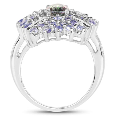 2.86 Carat Genuine Mystic Topaz and Tanzanite .925 Sterling Silver Ring - 0