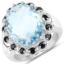12.49 Carat Genuine Blue Topaz & Black Spinel .925 Sterling Silver Ring-1