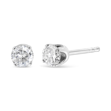 14K White Gold 1/3 Cttw Round Brilliant-Cut Near Colorless Diamond Classic 4-Prong Stud Earrings (J-K Color, I1-I2 Clarity) - 0