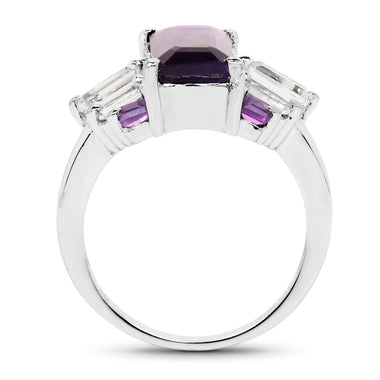 4.20 Carat Genuine Amethyst and White Topaz .925 Sterling Silver Ring - 0