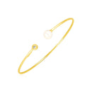 14k Yellow Gold Cuff Bangle with Pearl and Diamond-1