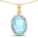 14K Yellow Gold Plated 13.55 Carat Genuine Larimar and White Topaz .925 Sterling Silver Pendant-2