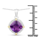 3.20 Carat Genuine Amethyst and White Diamond 18K Yellow Gold with .925 Sterling Silver Pendant-3