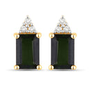 1.25 Carat Genuine Green Tourmaline and White Diamond 14K Yellow Gold Earrings-1